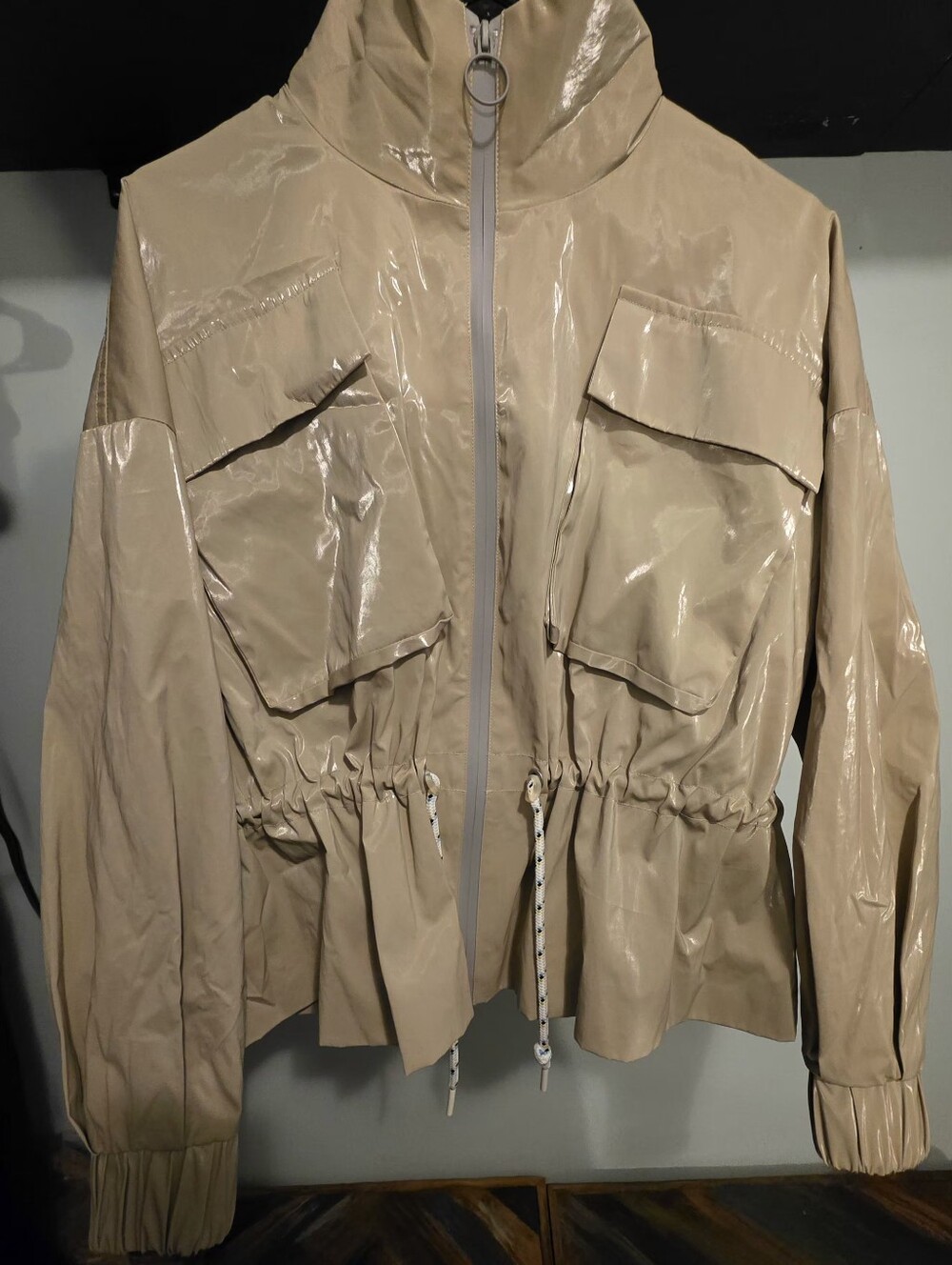 MICHI ARES GLOSS HIGH COLLAR UTILITY JACKET. LUXURY ATHLETIC WEAR. SIZE S
